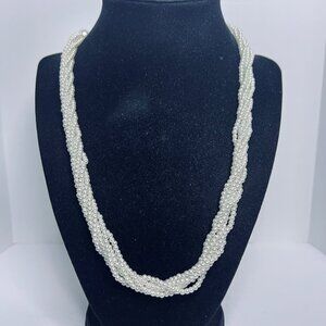 Vintage Twisted 6 Strand Faux Pearl Necklace With Hook Clasp (5667)